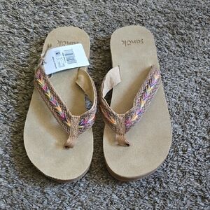 Sanuk Tan Sandals with Multicolor Straps